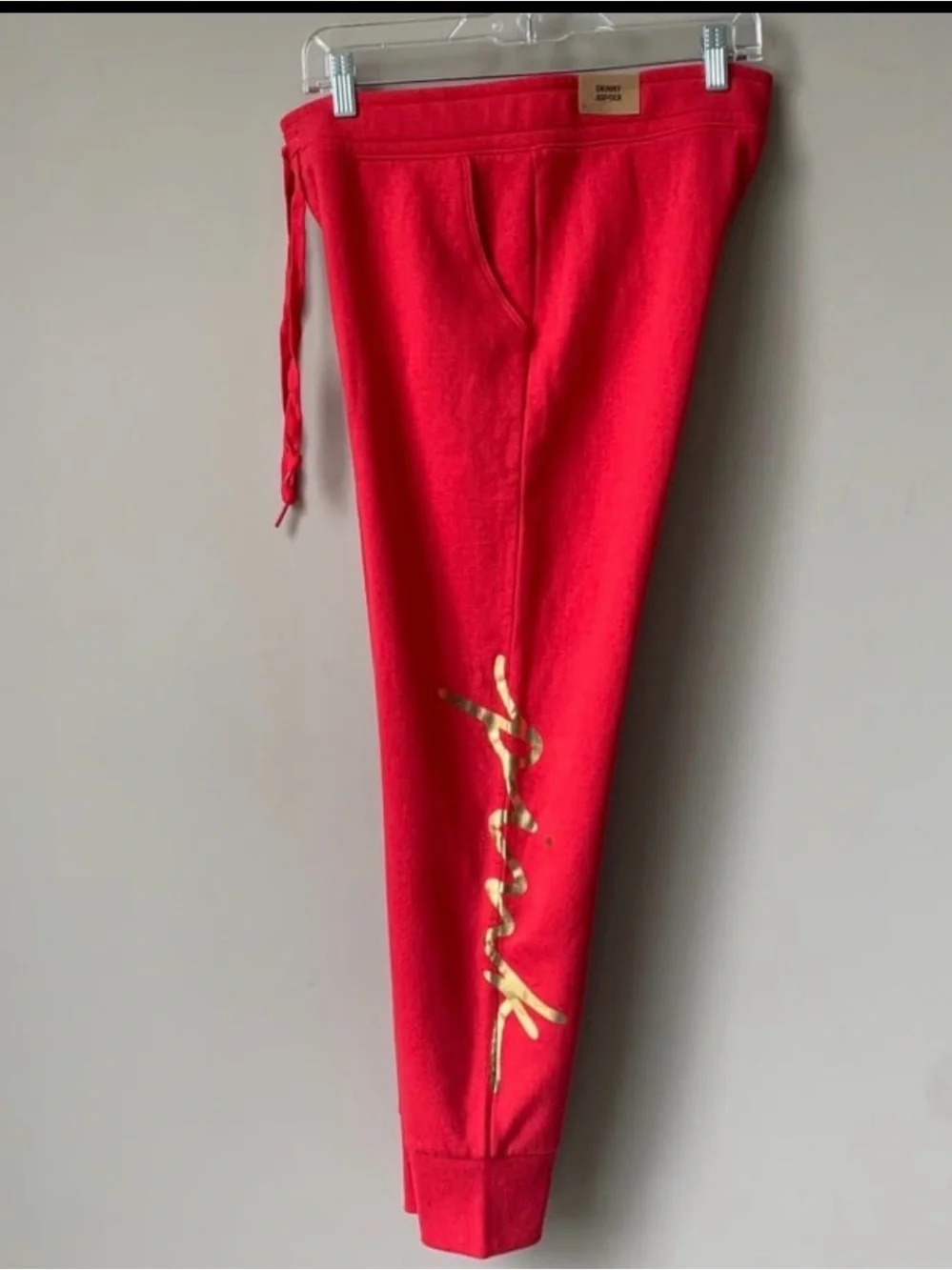 PINK Victoria's Secret Red Jogger Sweatpants with Gold Script - Picture 3 of 4